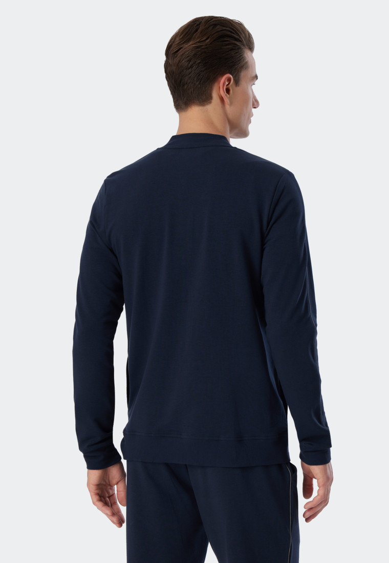 Giacca a maniche lunghe in tessuto felpato realizzato in cotone biologico e Tencel a righe, con polsini, blu scuro - Mix+Relax