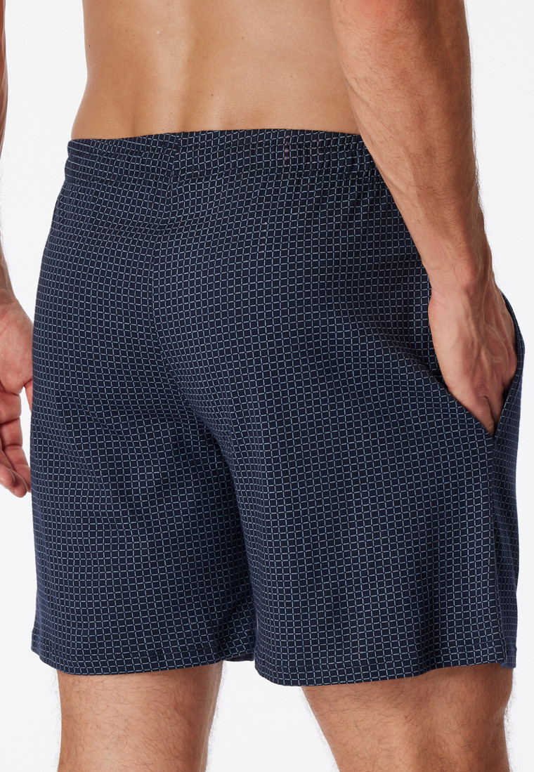 Long jersey boxers dark blue-light blue check - Mix & Relax Cotton