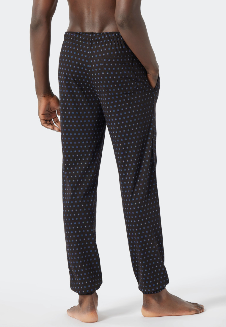 Pantaloni lounge lunghi con polsini, fine interlock, fantasia, marrone scuro - Mix+Relax