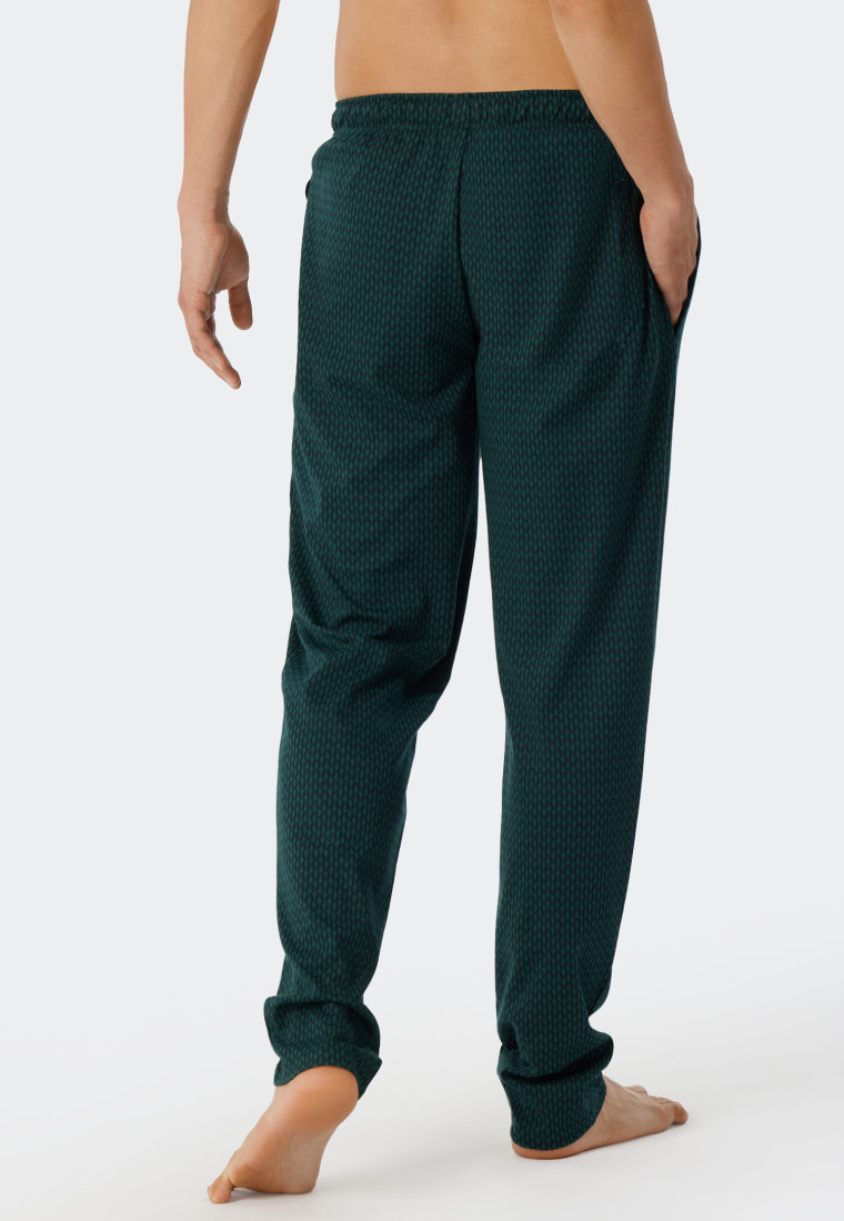 Long lounge pants fine interlock organic cotton patterned dark green - Mix & Relax