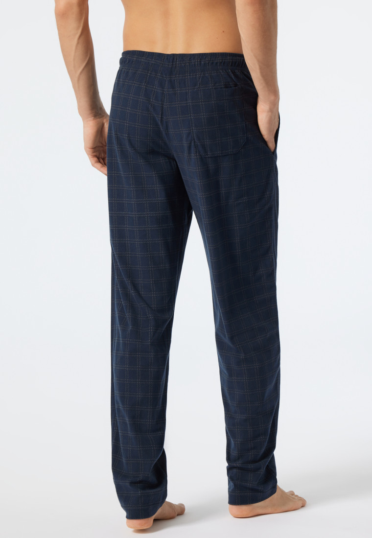 Pantaloni lounge lunghi in pile con motivo decorativo a quadri in tonalità blu scuro/grigio - Mix+Relax
