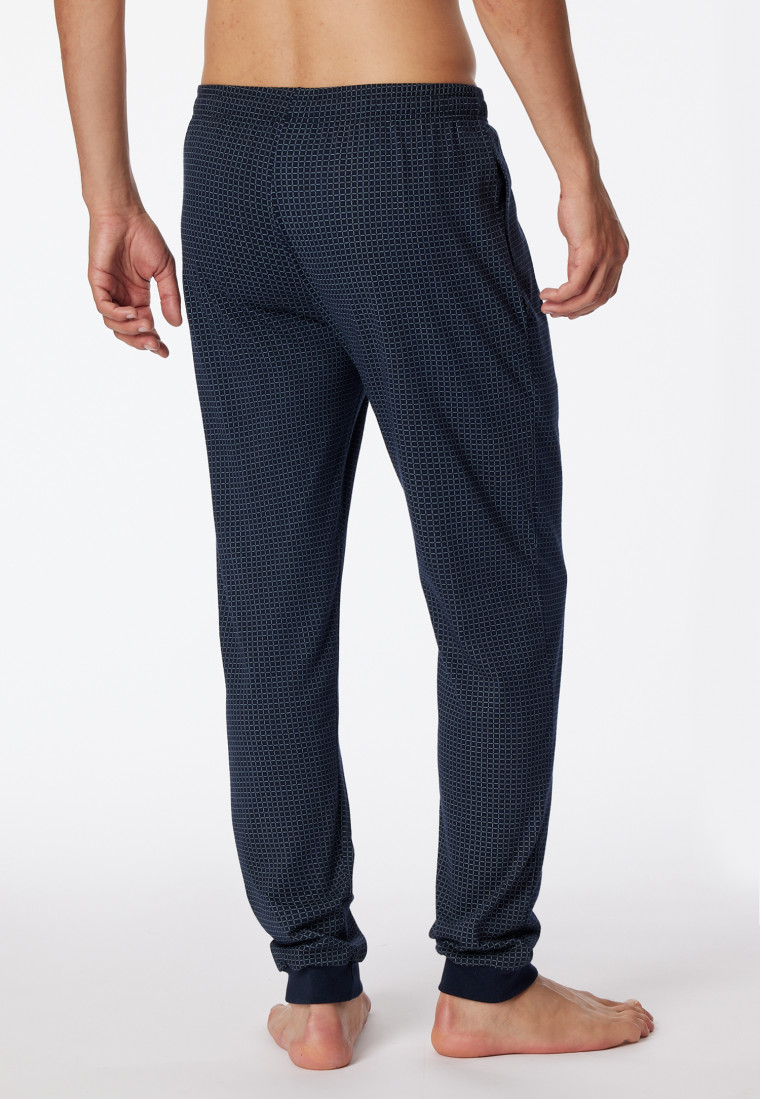 Long jersey lounge pants drawstring dark blue-light blue check -Mix & Relax Cotton