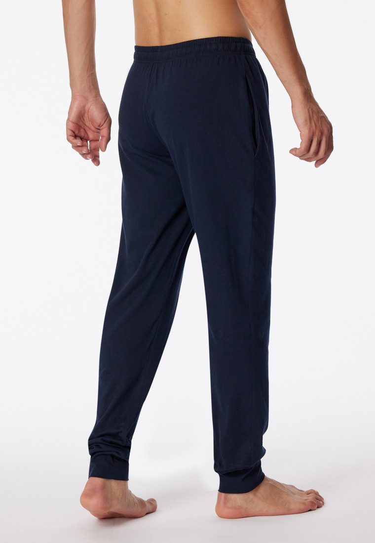 Pantaloni lunghi in stile lounge con fasce elastiche alle caviglie in jersey di colore blu scuro - Mix + Relax