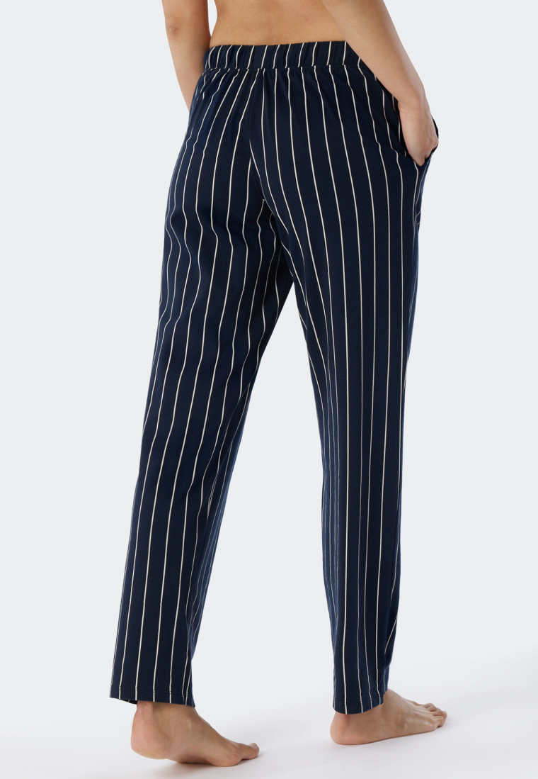 Lounge pants long jersey stripes dark blue patterned - Mix+Relax