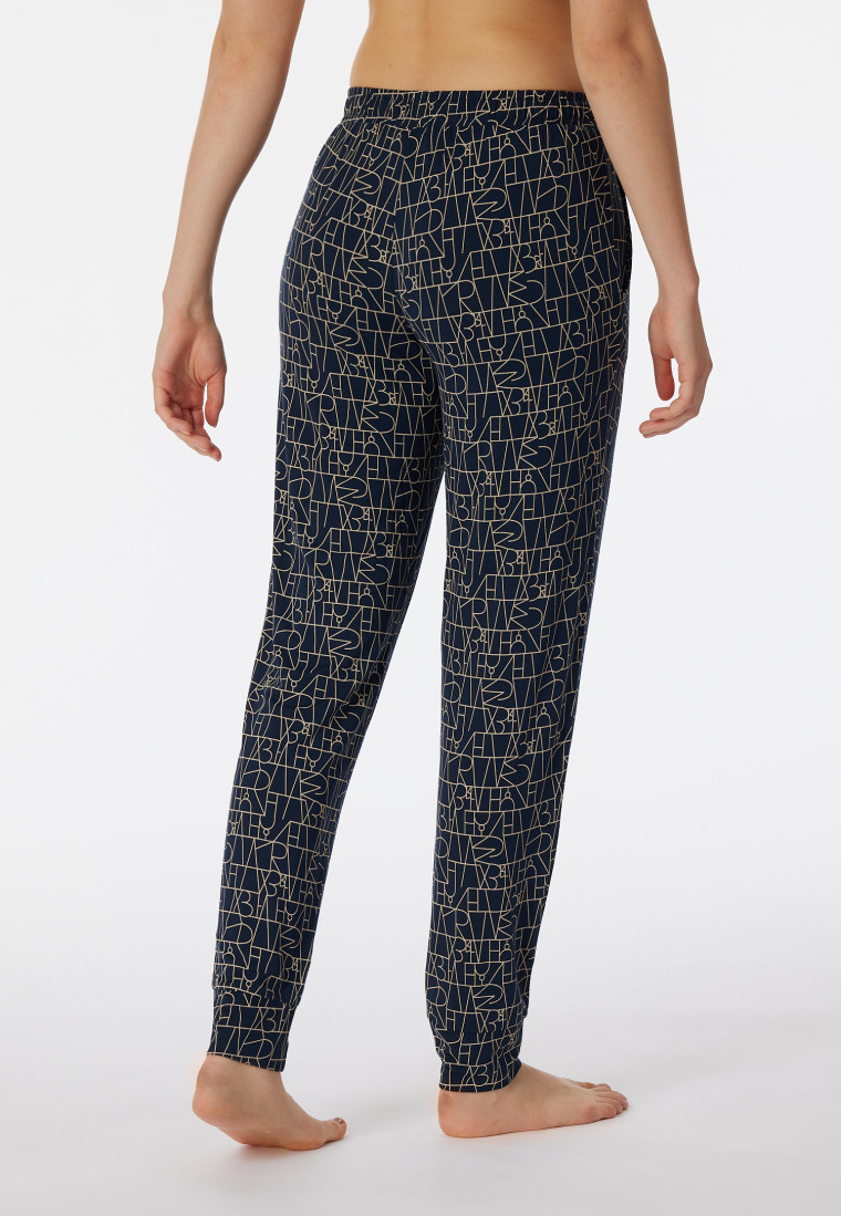 Loungehose lang Modal Bündchen gemustert nachtblau - Mix+Relax