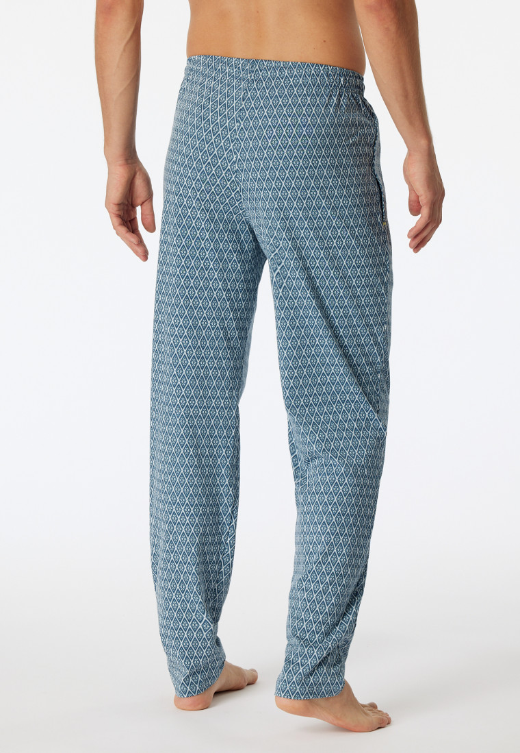 Pantaloni lounge lunghi in cotone organico blu-grigio a fantasia - Mix+Relax