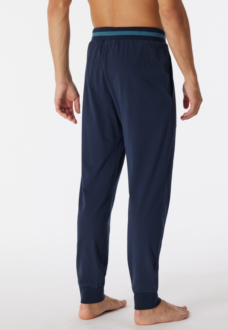 Long midnight blue lounge pants in organic cotton with cuffs and stripes – Mix & Relax
