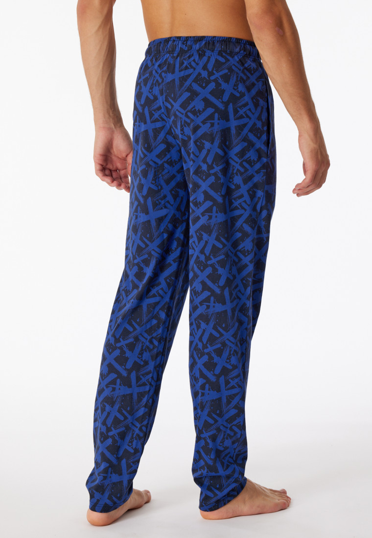 Long midnight blue patterned lounge pants in organic cotton – Mix & Relax