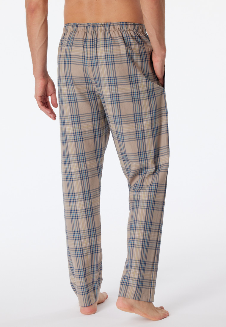 Pantaloni lounge lunghi in tessuto di cotone organico a quadri marrone-grigio - Mix+Relax