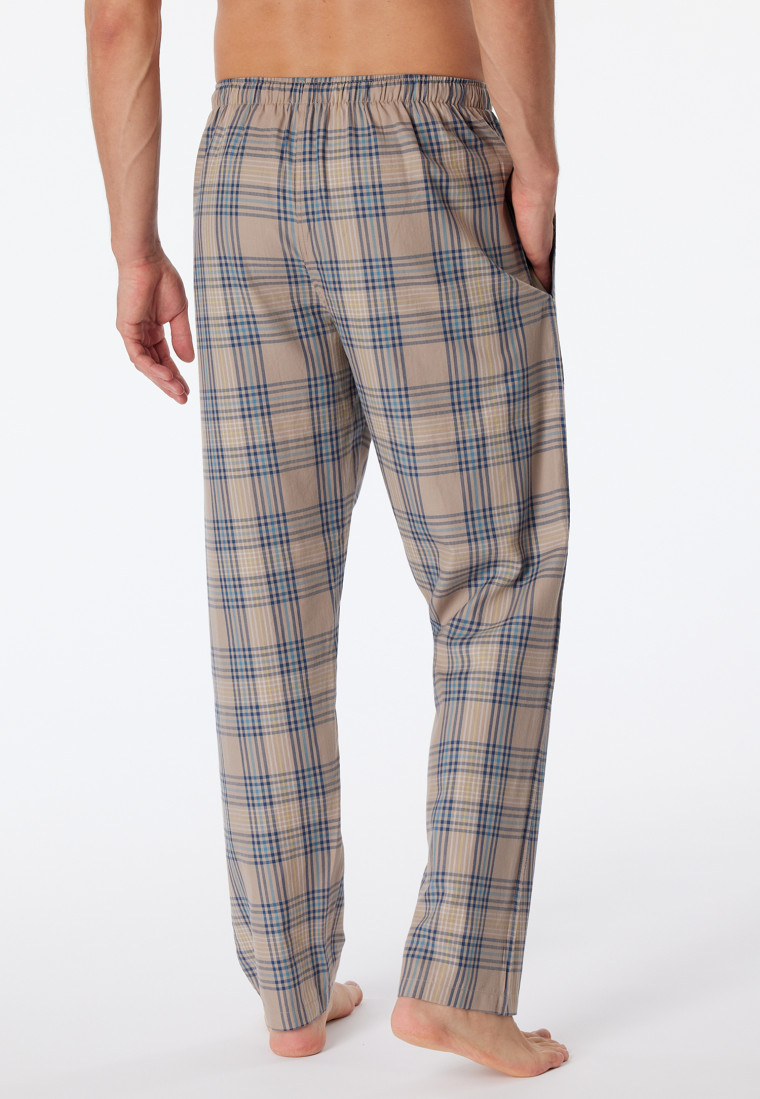 Lounge pants long woven fabric Organic Cotton checks brown gray - Mix+Relax