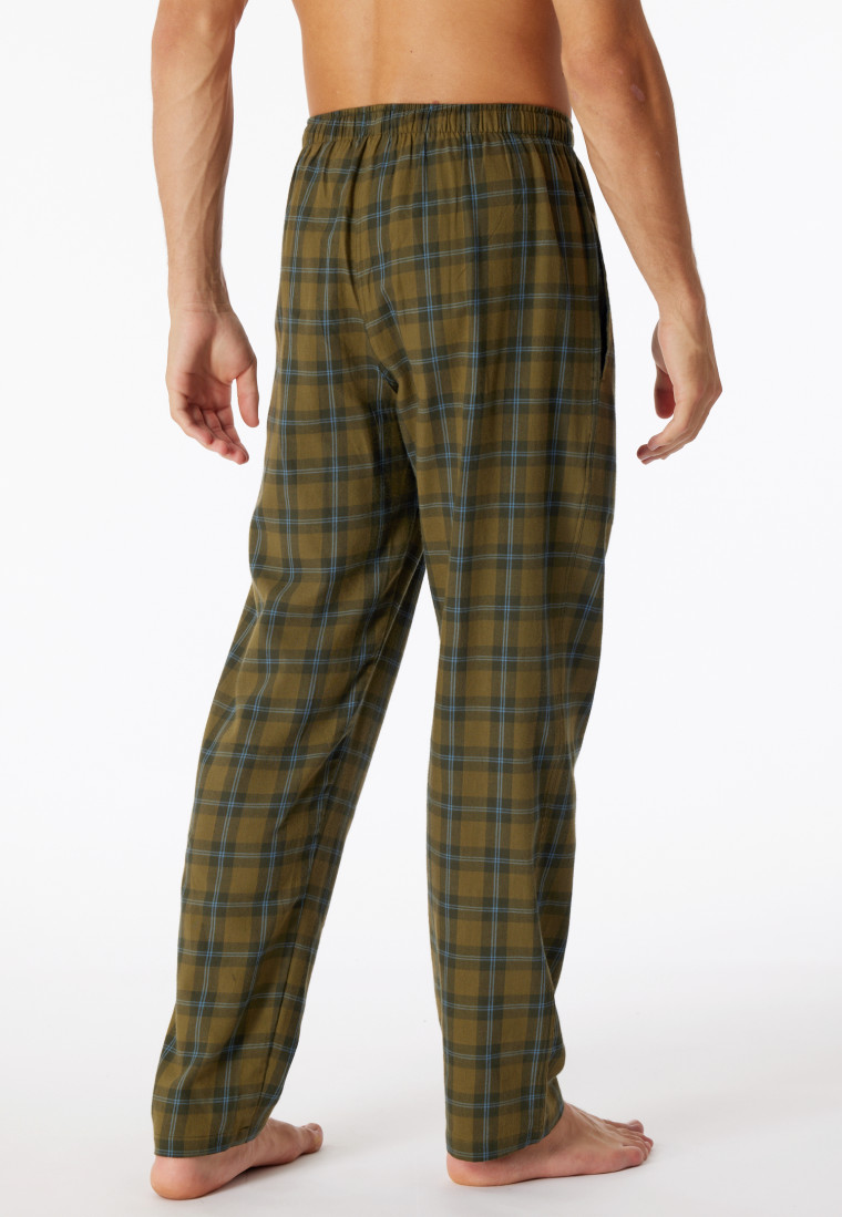 Lounge pants long woven fabric organic cotton check olive - Mix & Relax