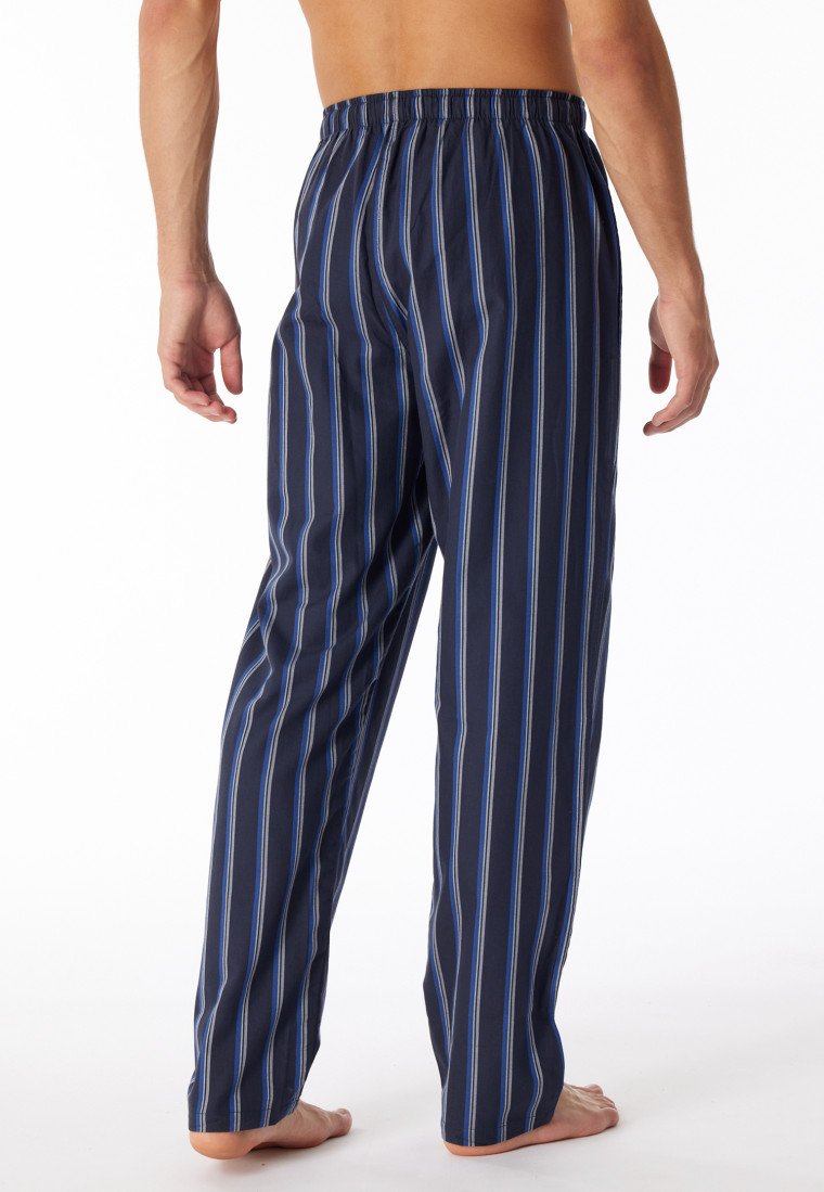 Pantalon d'intérieur long matière tissée coton bio rayures bleu nuit - Mix+Relax