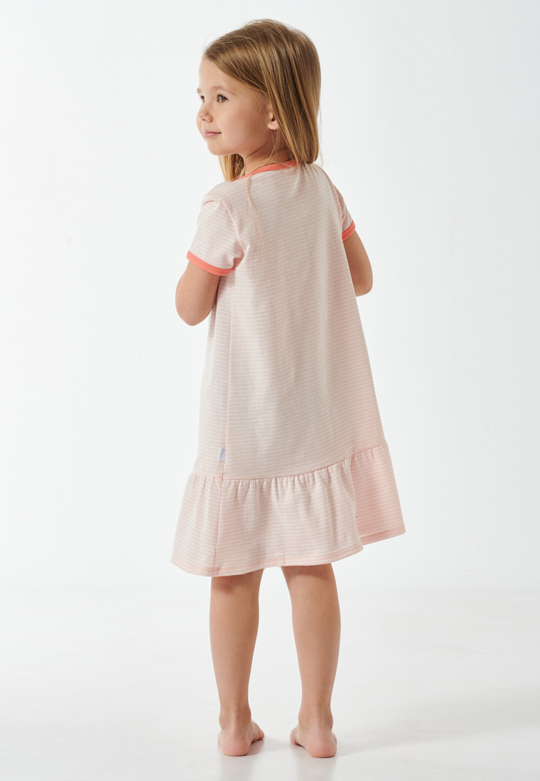 Sleep shirt short ladybug striped ruffle hem rosé - Natural Love