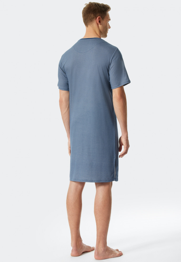 Chemise de nuit courte à encolure en V et à motifs bleu - Fine Interlock
