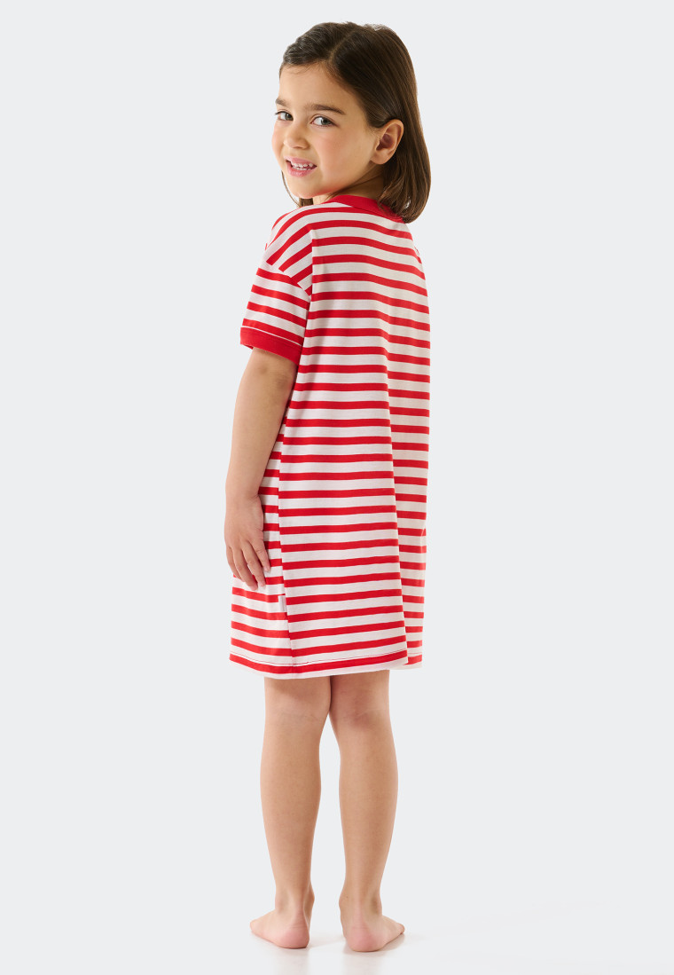 Sleep shirt short-sleeved bamboo organic cotton stripes seagull red - Natural Love