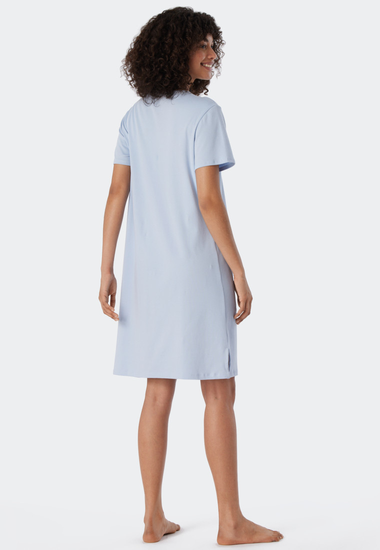 Camicia da notte a maniche corte in Interlock con scollo a V, blu aria - Comfort Fit