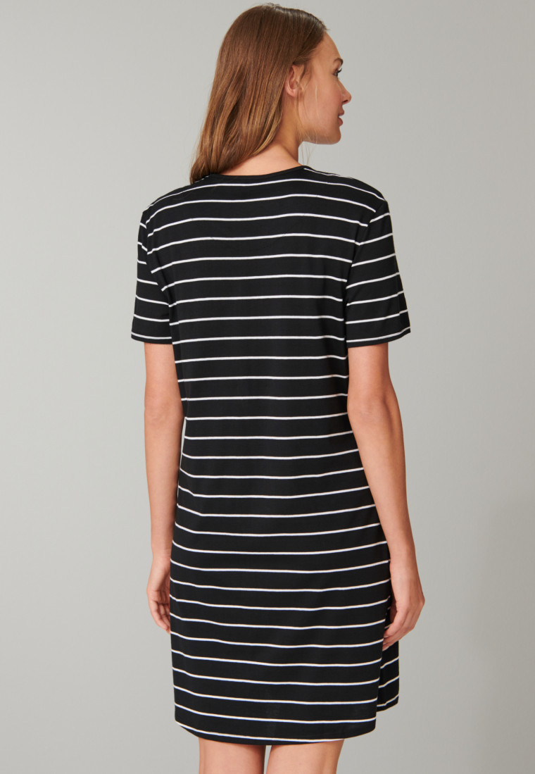 Sleep shirt short-sleeved striped black - Nightwear