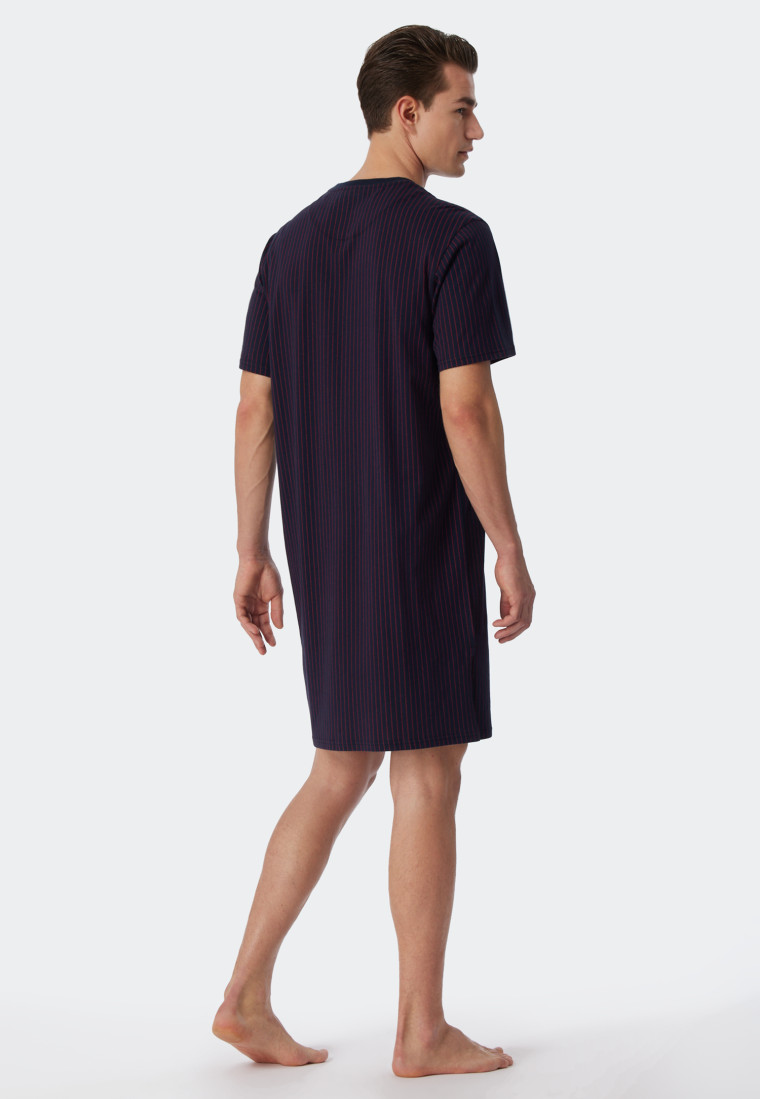 Nachthemd kurzarm Streifen Brusttasche dunkelblau - Comfort Fit