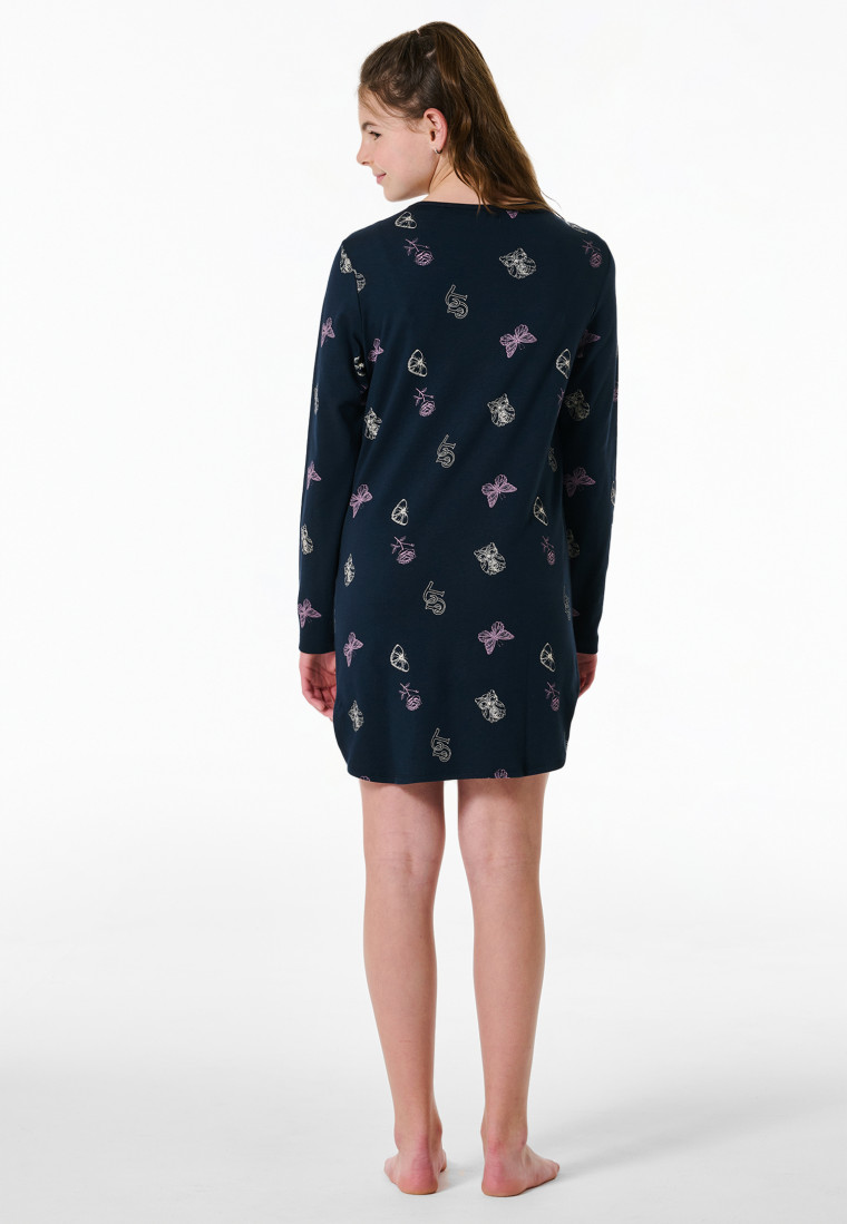 Nachthemd langarm Interlock Traummotive nachtblau - Nightwear