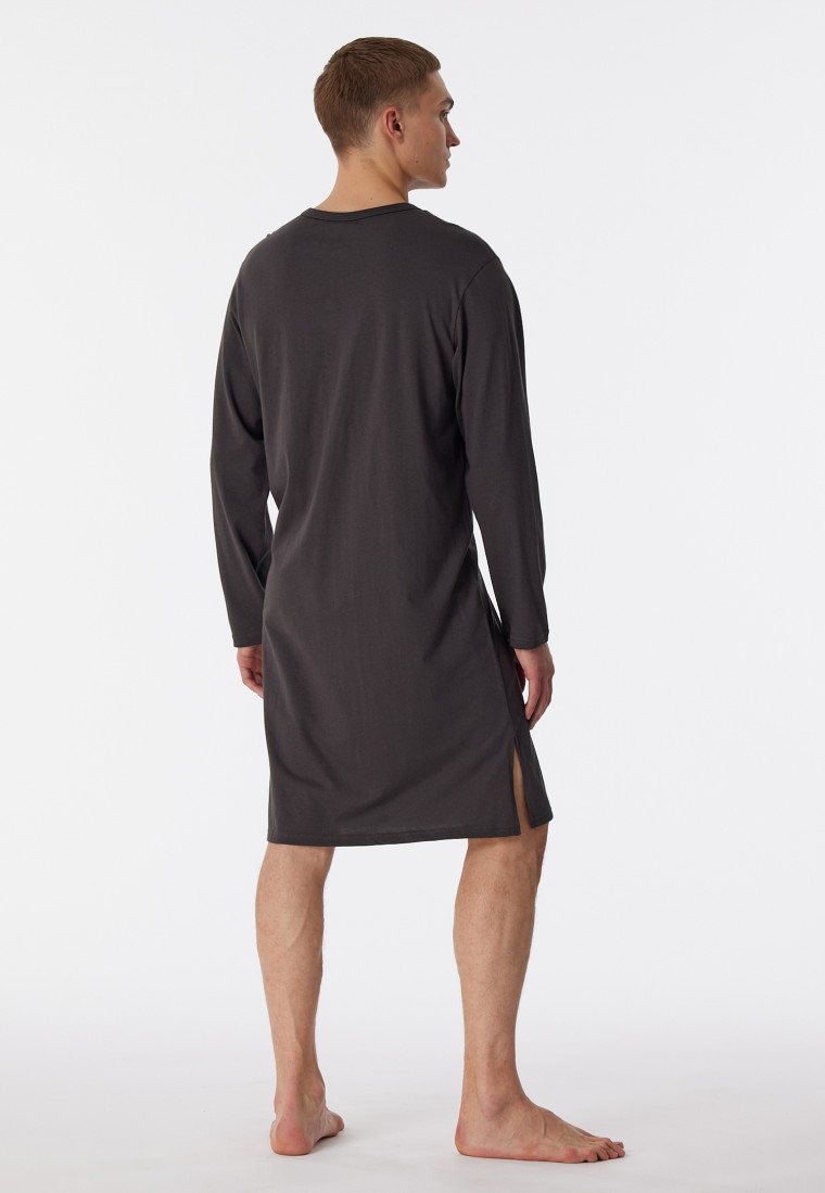 Sleep shirt long-sleeved organic cotton button placket stripes anthracite - Comfort Nightwear