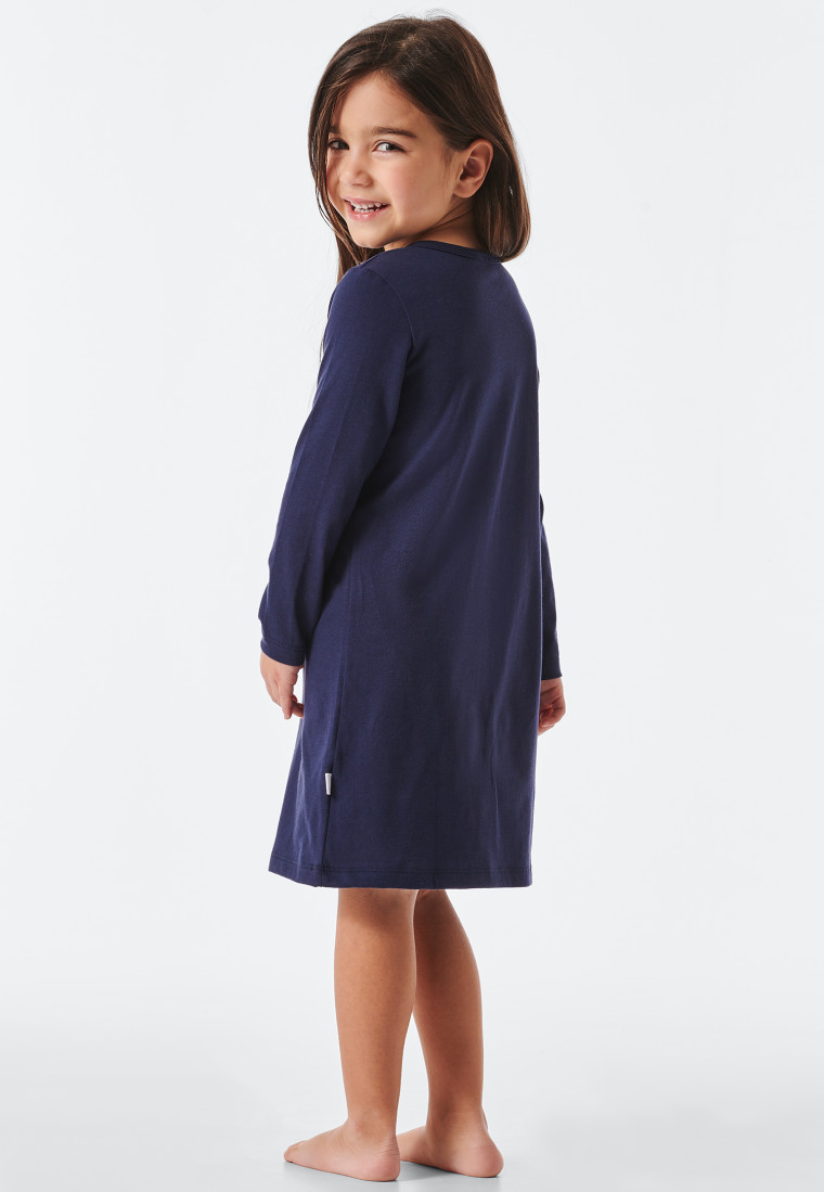 Chemise de nuit manches longues coton bio animaux photo bleu foncé - Girls World