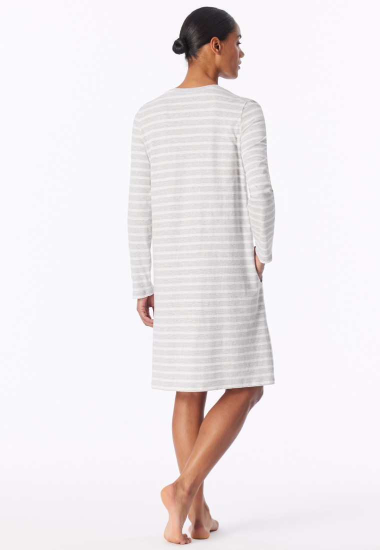 Long-sleeved sleep shirt stripes silver-grey mottled - Casual Essentials