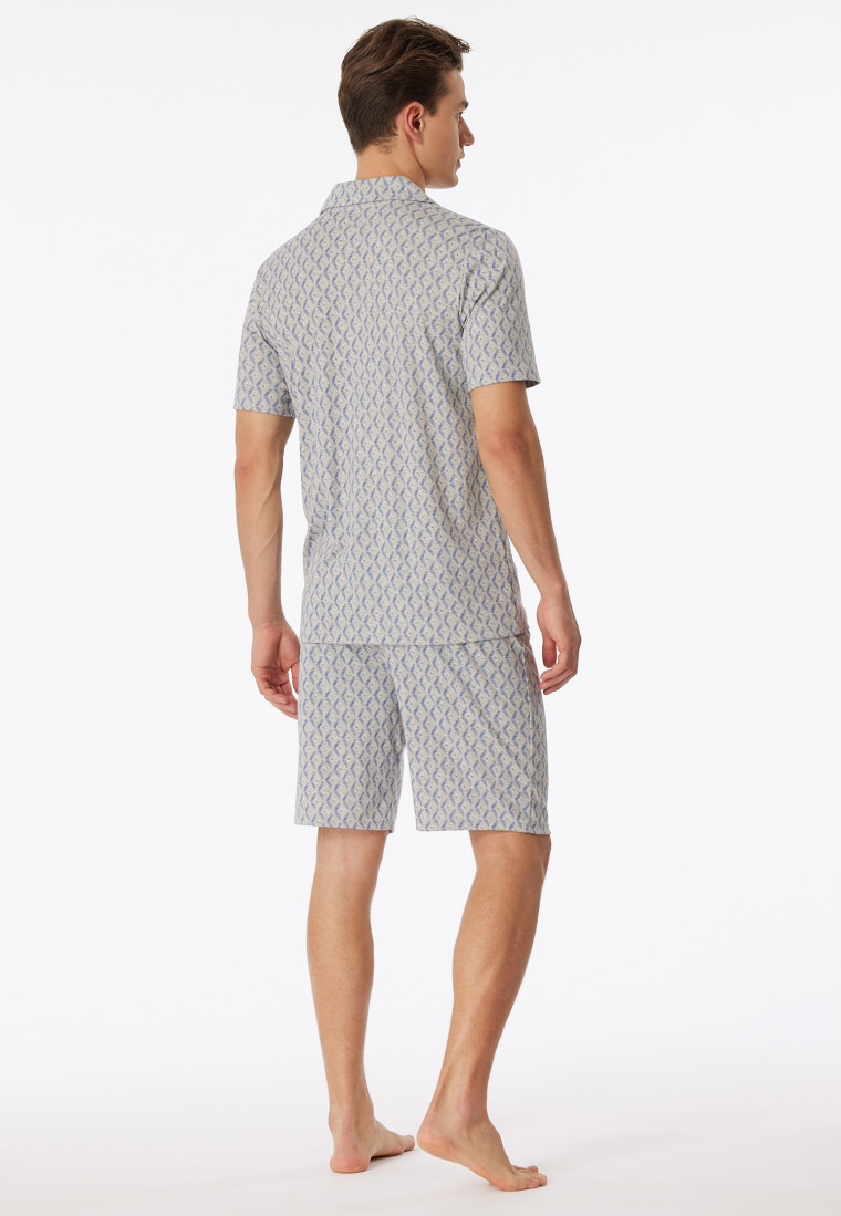 Pyjama kort interlock knoopsluiting grijs gevlekt gedessineerd - Fine Interlock
