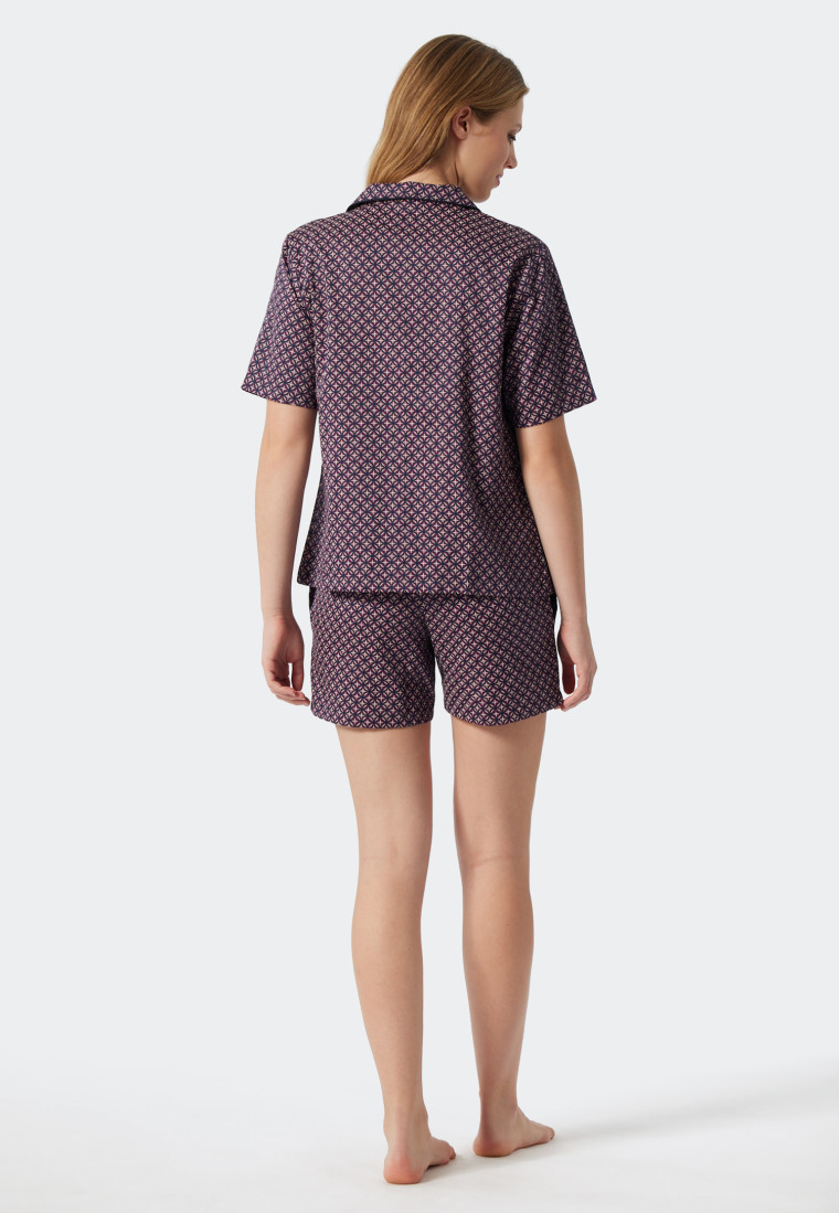 Pyjama kurz Websatin Reverskragen Grafikprint lila - selected! premium inspiration