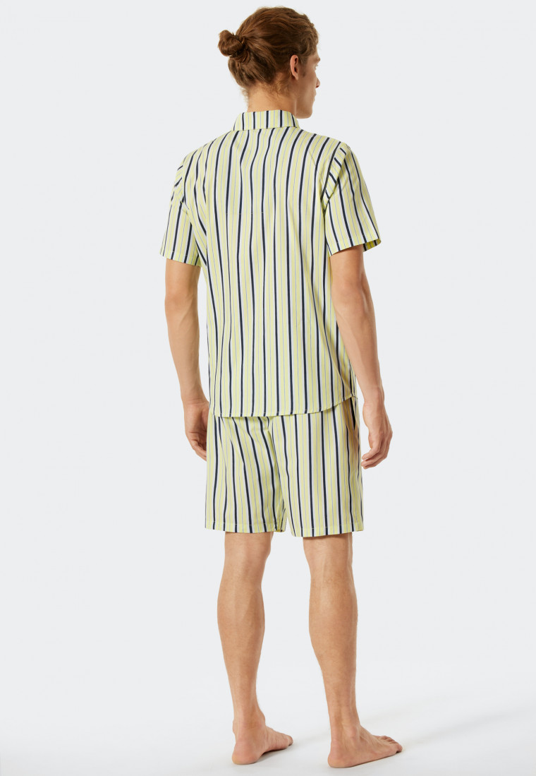 Pajamas short woven fabric button placket striped yellow / blue - Pyjama Story