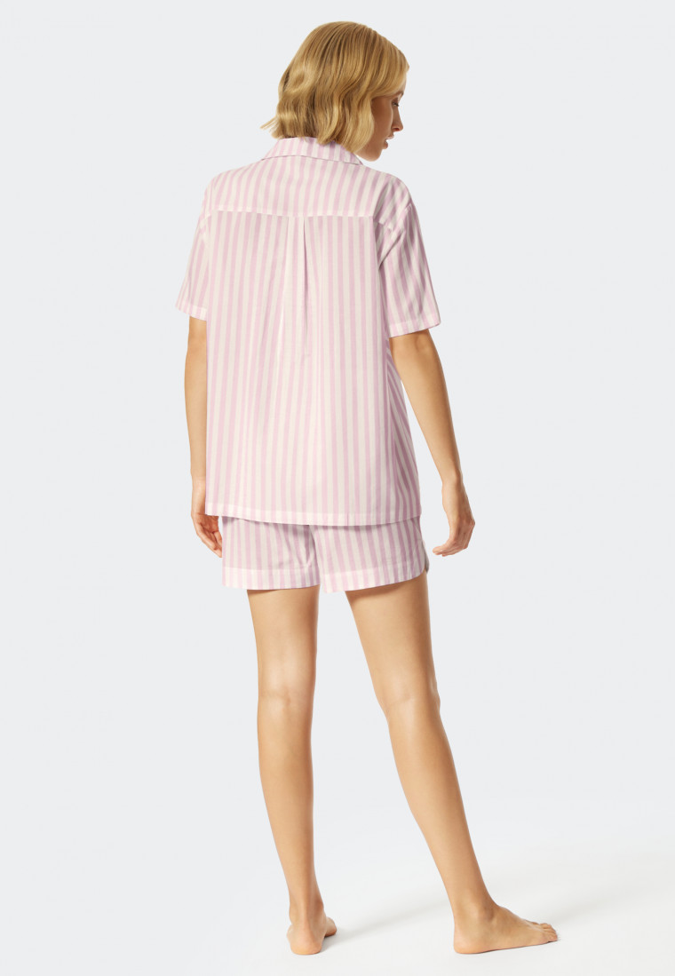 Pyjama kort geweven stof strepen lila - Pyjama Story
