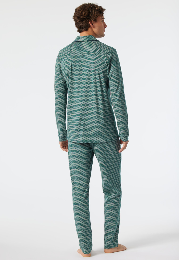 Pyjama lang Feininterlock Paspeln gemustert dunkelgrün - Fine Interlock