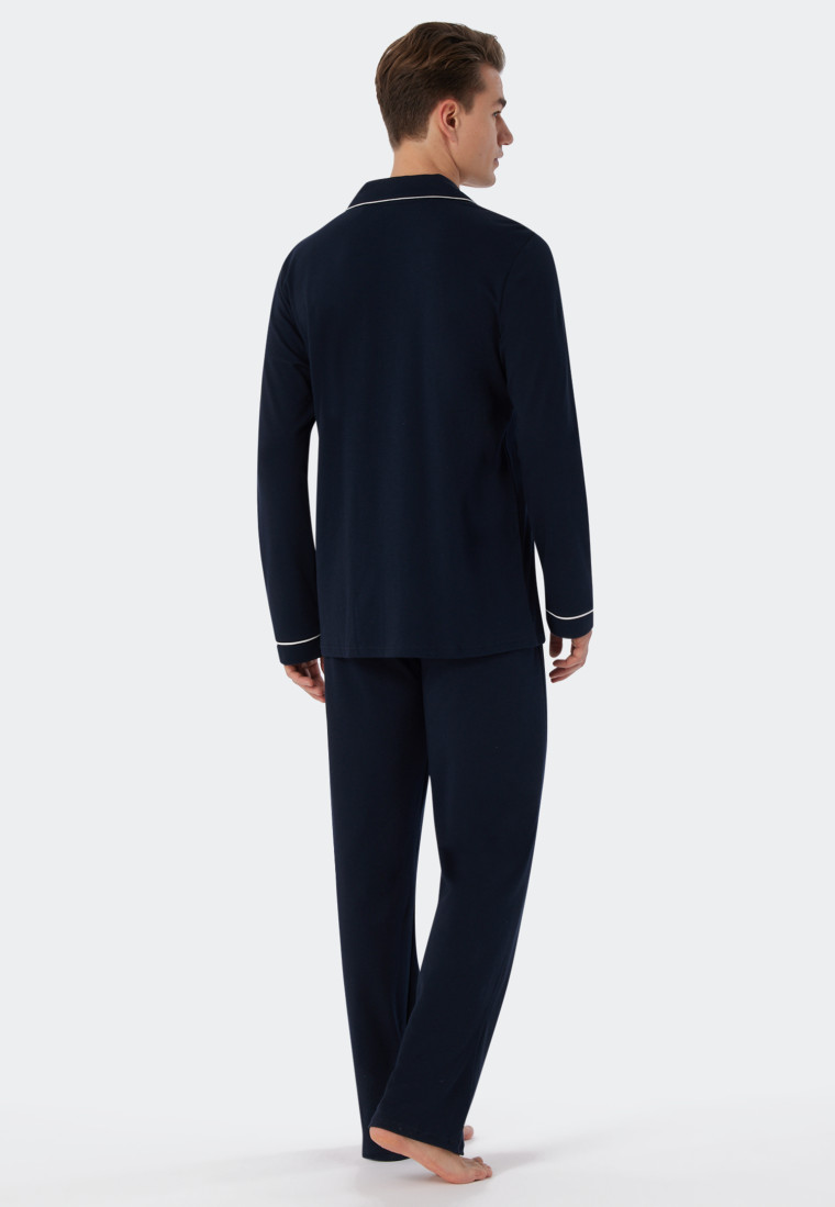 Pyjama long interlock bleu foncé - Fine Interlock