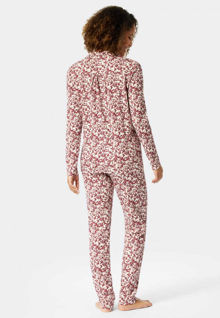 Pyjama lang Interlock Knopfleiste Blumenprint pflaume - Feminine Floral Comfort Fit