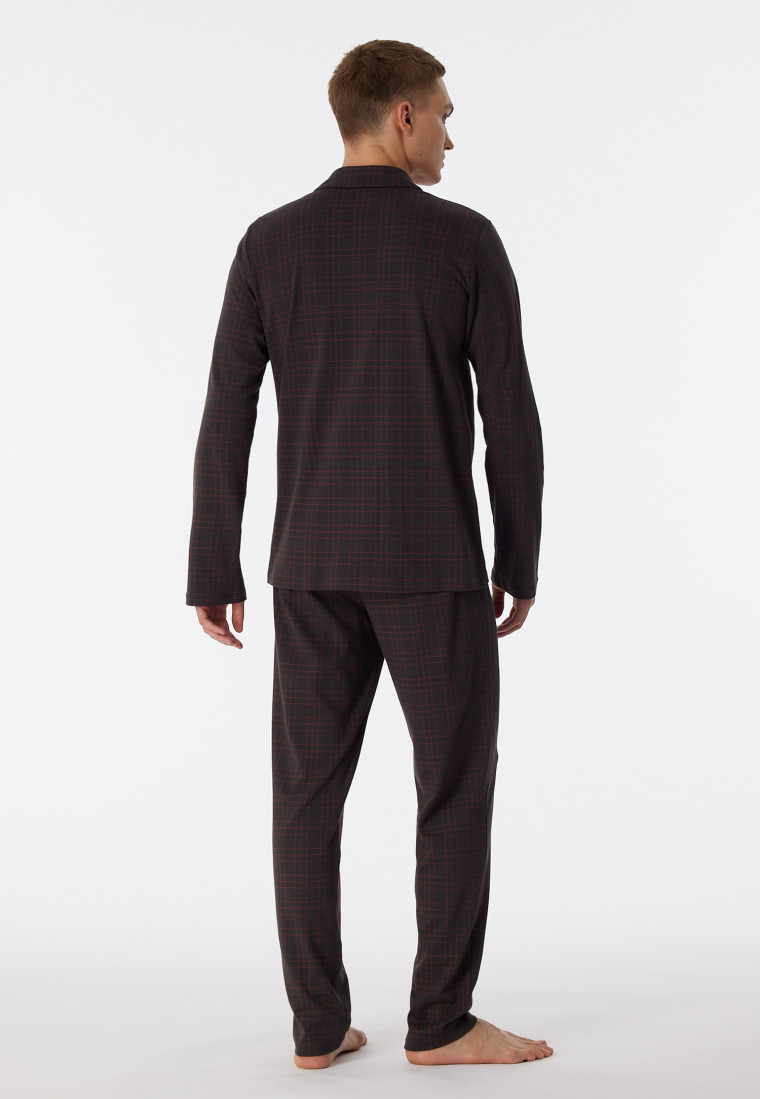 Pyjama lang interlock knoopsluiting geruit antraciet - Fine Interlock