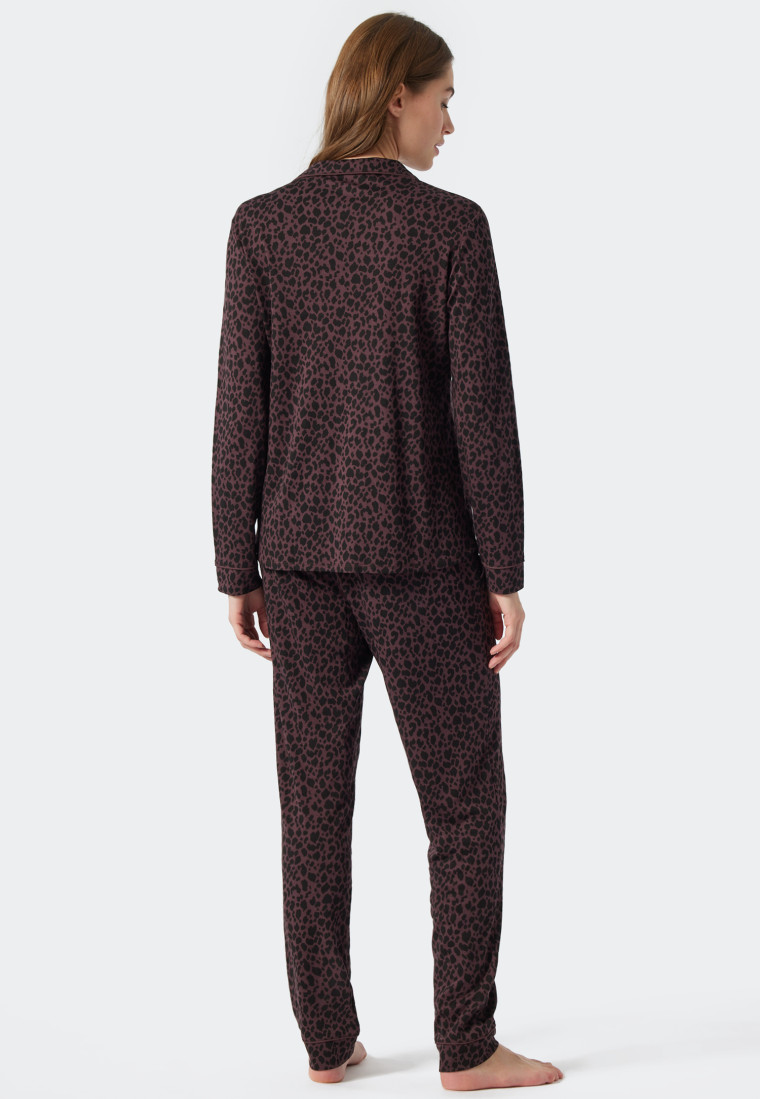 Pyjama lange interlock reverskraag biezen bordeaux - Contemporary Nightwear