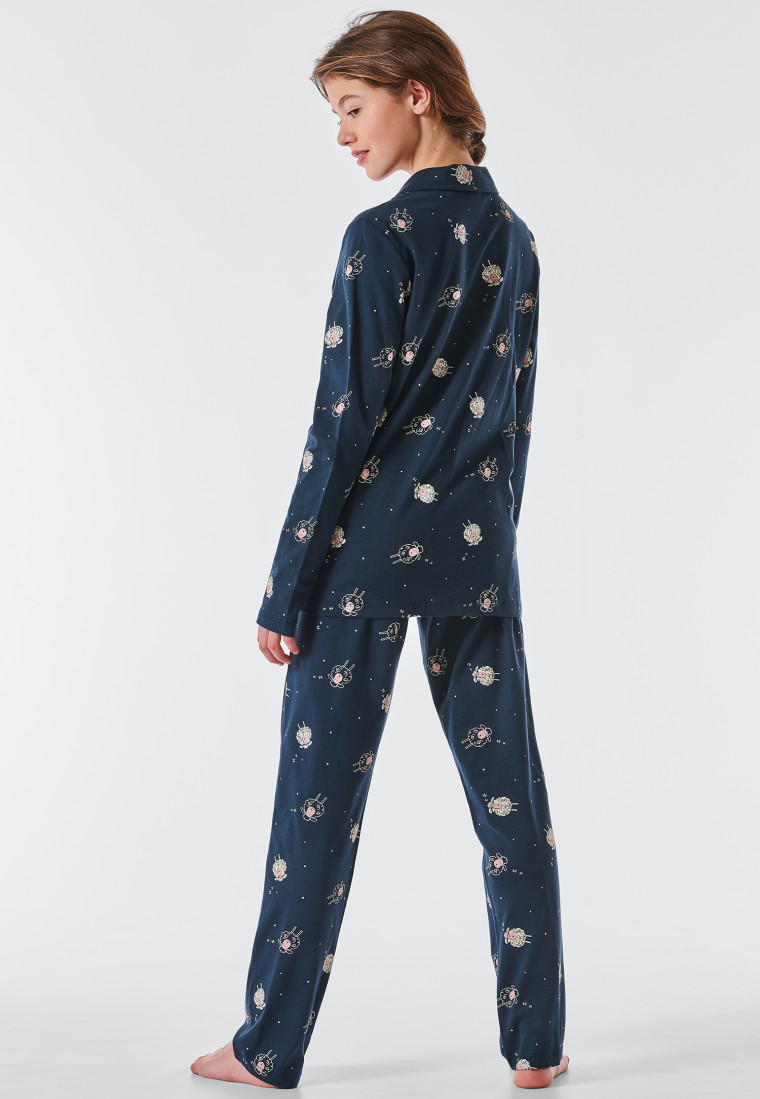 Pigiama lungo in cotone biologico con abbottonatura, motivo pecora, color antracite - Pyjama Story