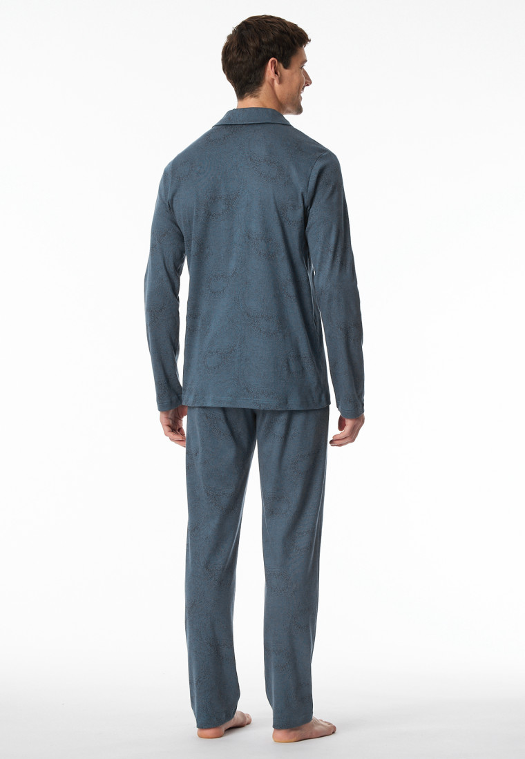 Pyjama lang Paisley jeansblau - Fine Interlock