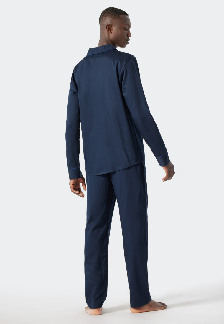 Pyjama long satin tissé patte de boutonnage bleu foncé - selected! premium inspiration