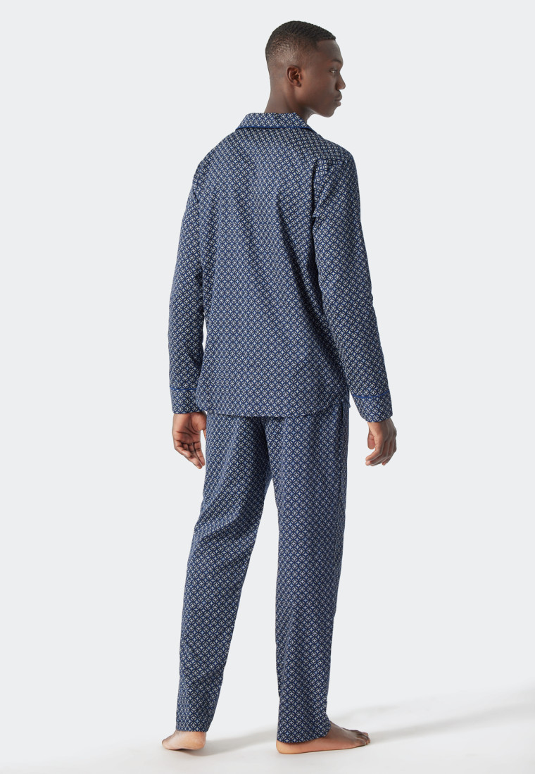 Pyjama lang geweven satijn knoopsluiting patroon blauw - selected! premium inspiration
