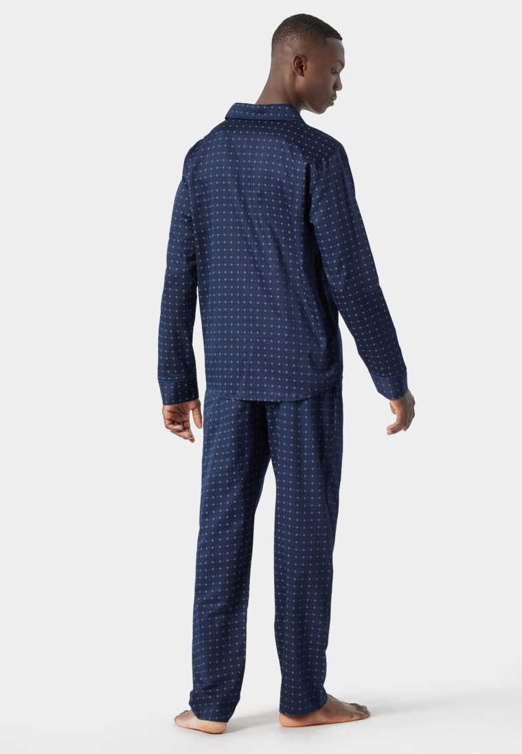 Pajamas long woven satin button placket patterned dark blue - selected! premium inspiration