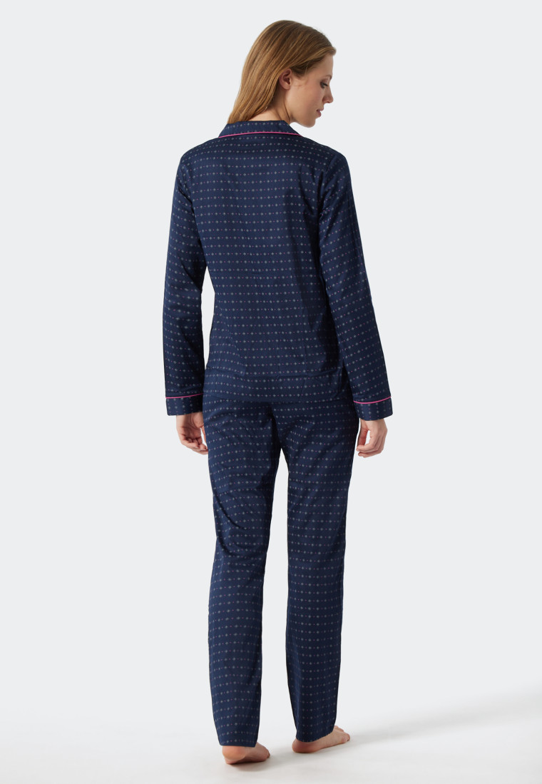 Pajamas long woven satin lapel collar graphic print dark blue - selected! premium inspiration