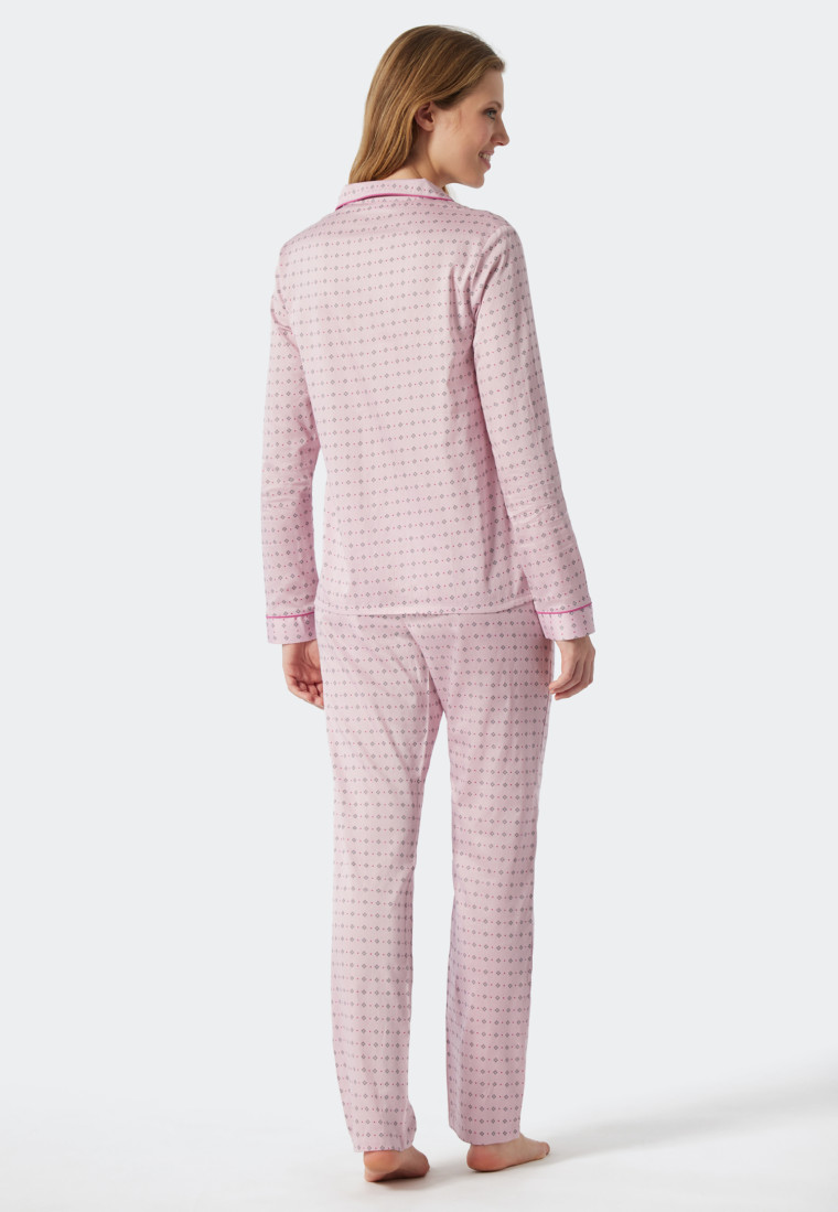 Pyjama lang geweven satijnen reverskraag grafische print rosé - Selected! premium inspiratie
