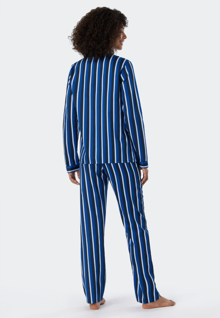 Pyjama long satin tissé col revers rayures bleu - selected! premium inspiration