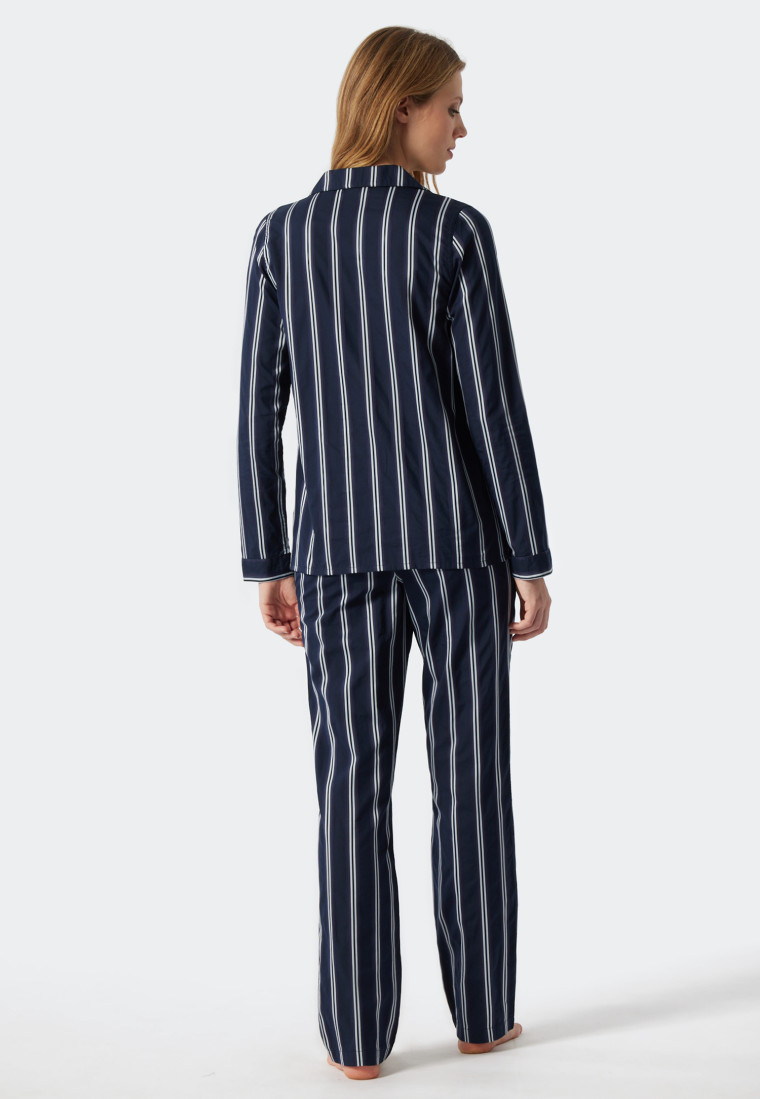 Pajamas long woven satin lapel collar stripes blue - selected! premium  inspiration | SCHIESSER