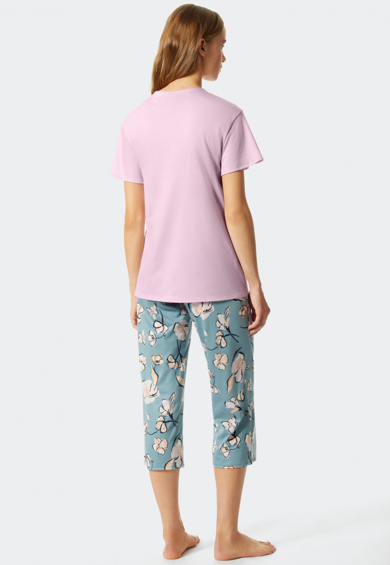 Pyjama 3/4 en modal à col V bleu-gris - Modern Floral
