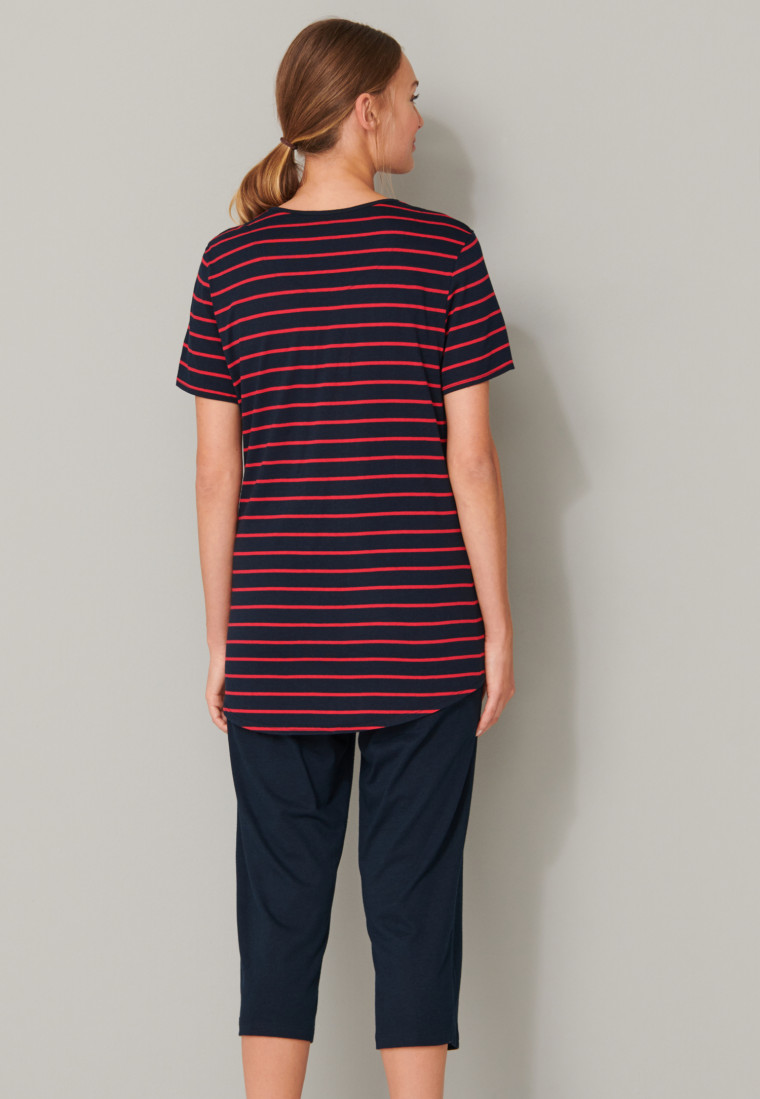 Pyjama 3/4-lang streepjes zwart-rood - selected! premium inspiration