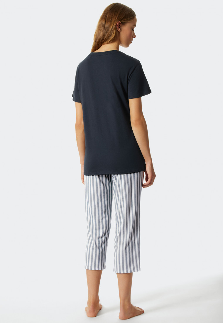 Pyjama 3/4 tencel bleu nuit - Pure Stripes