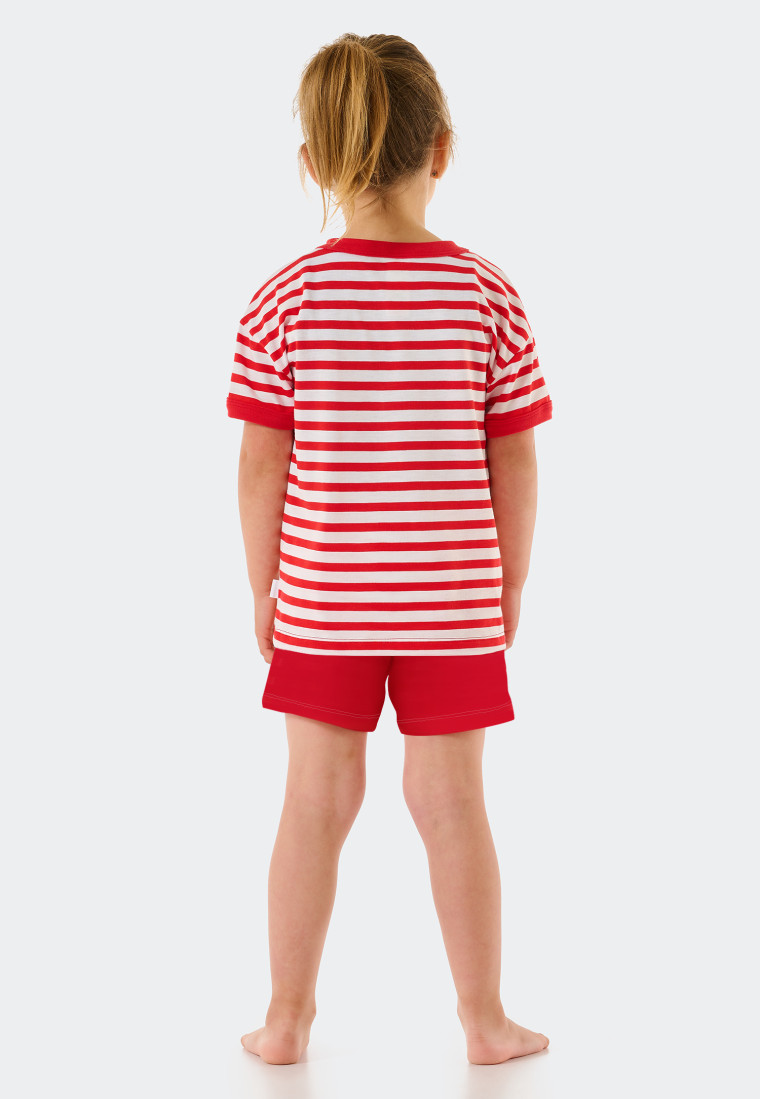 Pajamas short bamboo organic cotton stripes heart red - Natural Love