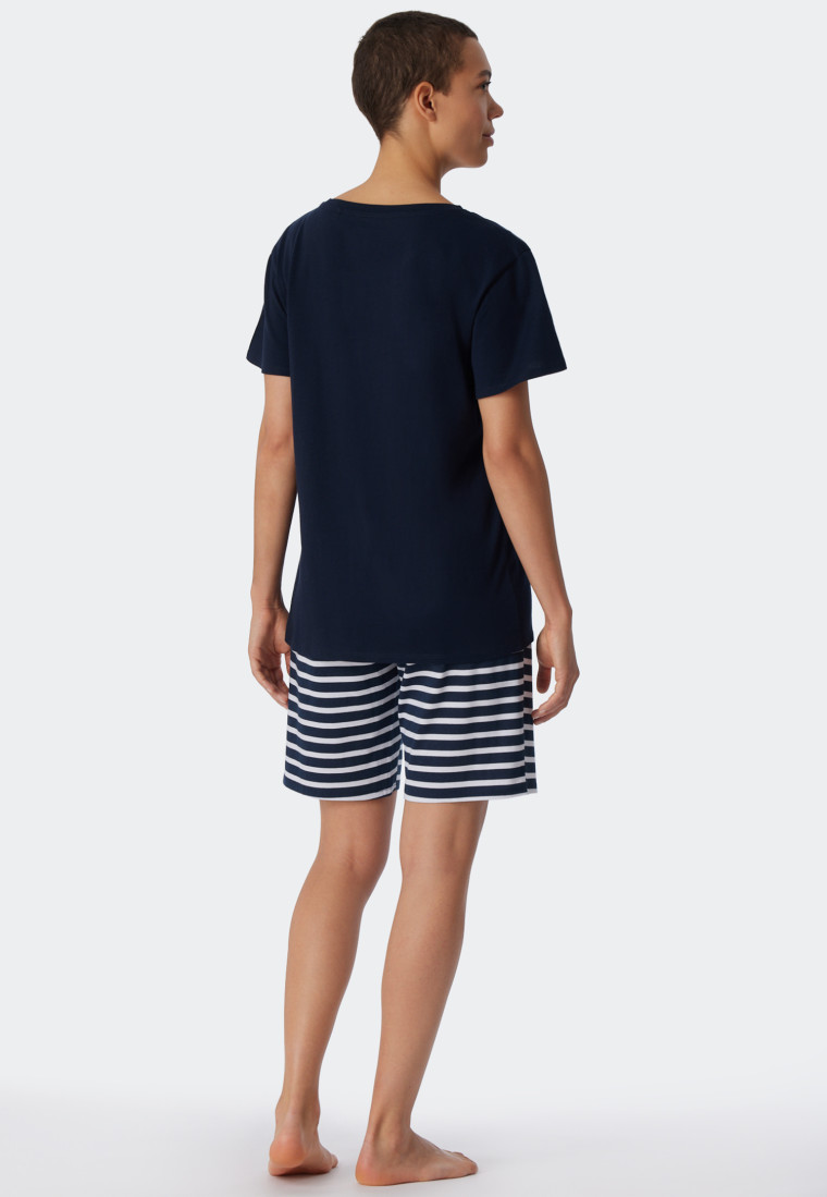 Schlafanzug kurz Bio-Baumwolle dunkelblau - Essential Stripes