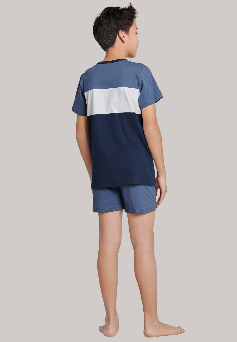 Schlafanzug kurz Colour Blocking jeansblau - Blue Emotion